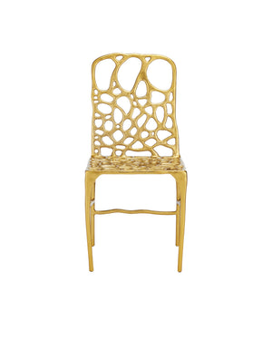 Currey & Company Honeycomb Gold Cast Aluminum Sculptural Dining Chair with Surrealist Lattice Design 4000-0231