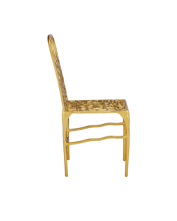 Currey & Company Honeycomb Gold Cast Aluminum Sculptural Dining Chair with Surrealist Lattice Design 4000-0231