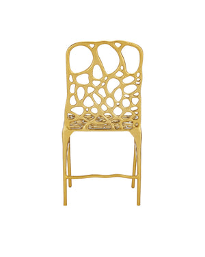 Currey & Company Honeycomb Gold Cast Aluminum Sculptural Dining Chair with Surrealist Lattice Design 4000-0231
