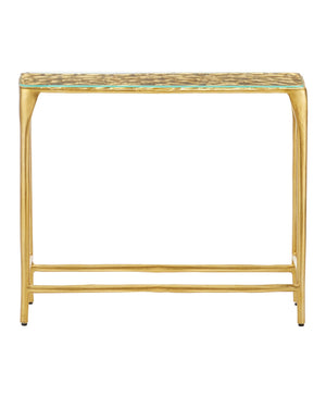 Currey & Company Honeycomb Gold Cast Aluminum Console Table Sculptural Lattice for Bold Entryways 4000-0232