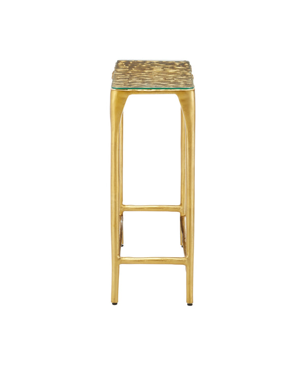 Currey & Company Honeycomb Gold Cast Aluminum Console Table Sculptural Lattice for Bold Entryways 4000-0232
