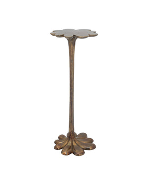 Currey & Company Schizzo Cast Aluminum Sculptural Accent Table with Organic Flower Top in Oxidized Brass 4000-0246