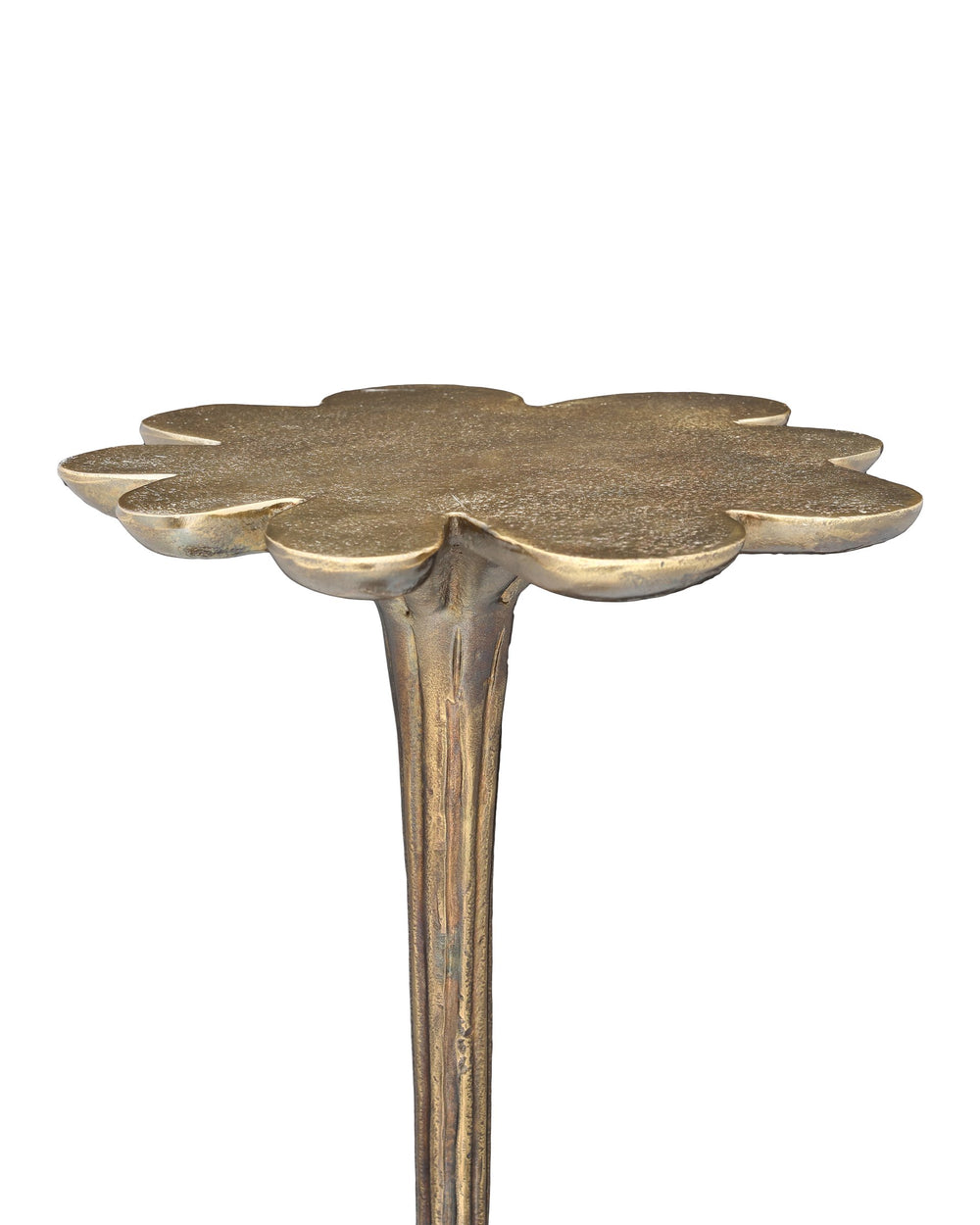 Currey & Company Schizzo Cast Aluminum Sculptural Accent Table with Organic Flower Top in Oxidized Brass 4000-0246