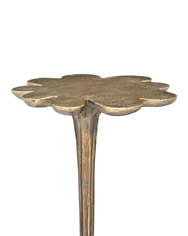 Currey & Company Schizzo Cast Aluminum Sculptural Accent Table with Organic Flower Top in Oxidized Brass 4000-0246