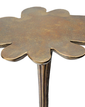 Currey & Company Schizzo Cast Aluminum Sculptural Accent Table with Organic Flower Top in Oxidized Brass 4000-0246