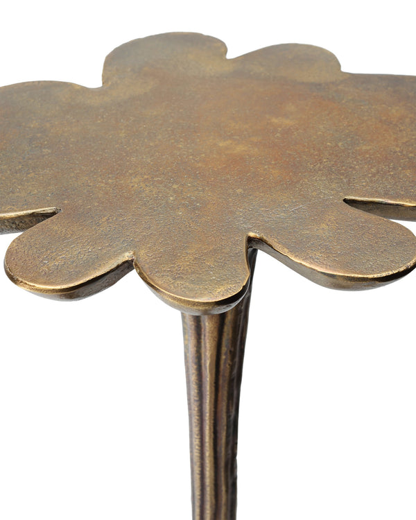 Currey & Company Schizzo Cast Aluminum Sculptural Accent Table with Organic Flower Top in Oxidized Brass 4000-0246