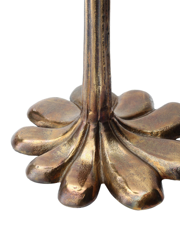Currey & Company Schizzo Cast Aluminum Sculptural Accent Table with Organic Flower Top in Oxidized Brass 4000-0246