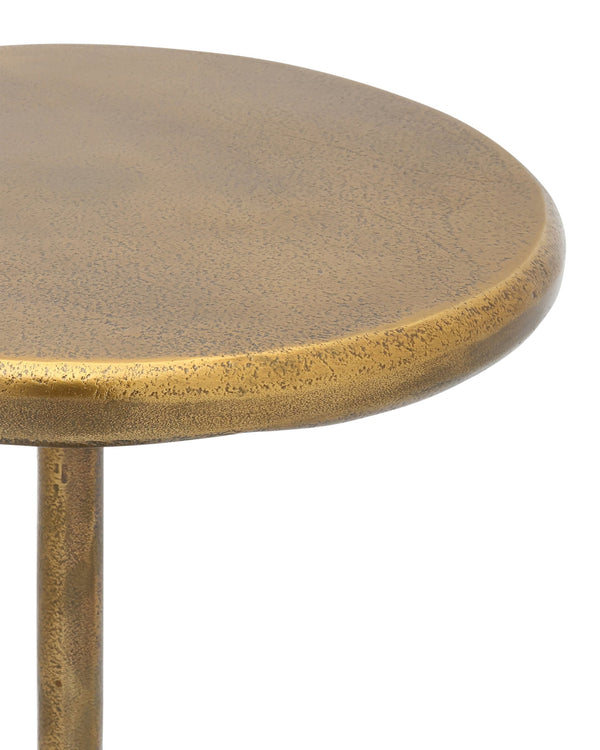 Currey & Company Carillon Cast Aluminum Accent Table Antique Brass Finish Americana Industrial Round Top 4000-0248