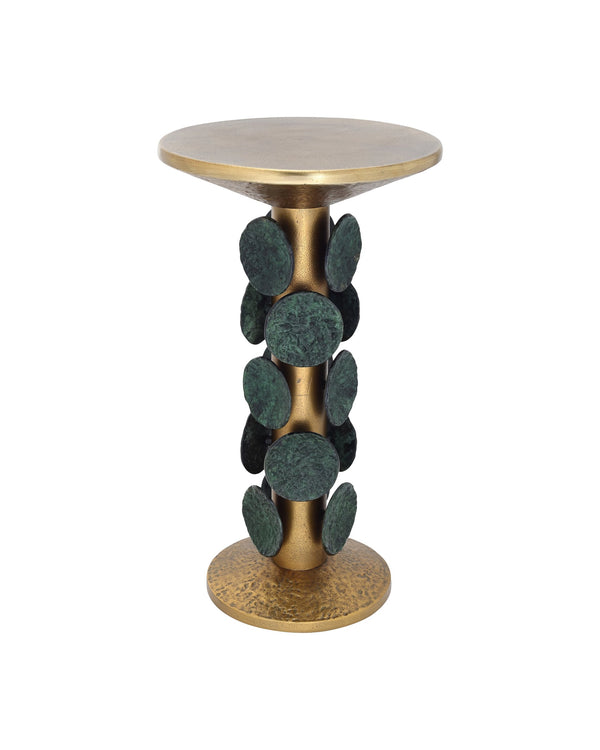 Currey & Company Nasturtium Cast Aluminum Side Table Antique Brass Patina Finish Sculptural Accent 4000-0249