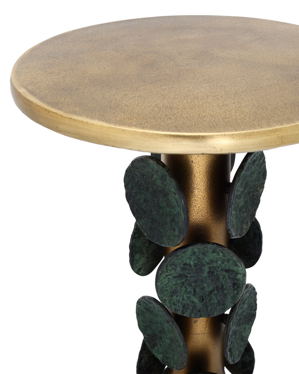 Currey & Company Nasturtium Cast Aluminum Side Table Antique Brass Patina Finish Sculptural Accent 4000-0249