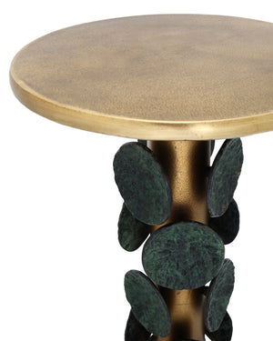 Currey & Company Nasturtium Cast Aluminum Side Table Antique Brass Patina Finish Sculptural Accent 4000-0249