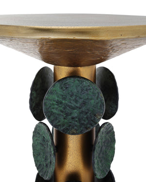 Currey & Company Nasturtium Cast Aluminum Side Table Antique Brass Patina Finish Sculptural Accent 4000-0249
