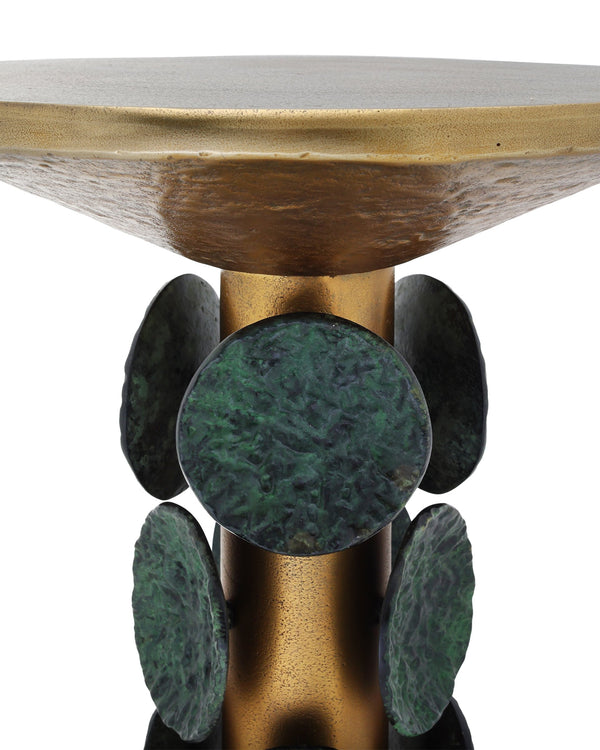 Currey & Company Nasturtium Cast Aluminum Side Table Antique Brass Patina Finish Sculptural Accent 4000-0249