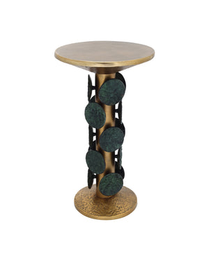 Currey & Company Nasturtium Cast Aluminum Side Table Antique Brass Patina Finish Sculptural Accent 4000-0249