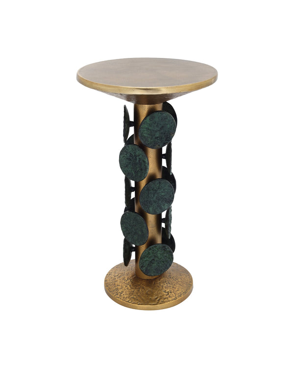 Currey & Company Nasturtium Cast Aluminum Side Table Antique Brass Patina Finish Sculptural Accent 4000-0249