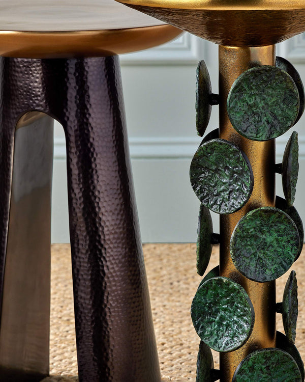 Currey & Company Nasturtium Cast Aluminum Side Table Antique Brass Patina Finish Sculptural Accent 4000-0249