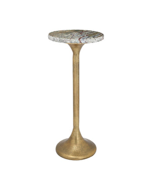 Currey & Company Wilderness Marble Top Drinks Table Antique Brass Cast Aluminum Sculptural Accent 4000-0250