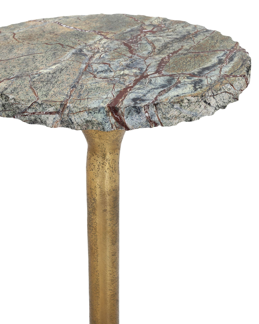 Currey & Company Wilderness Marble Top Drinks Table Antique Brass Cast Aluminum Sculptural Accent 4000-0250
