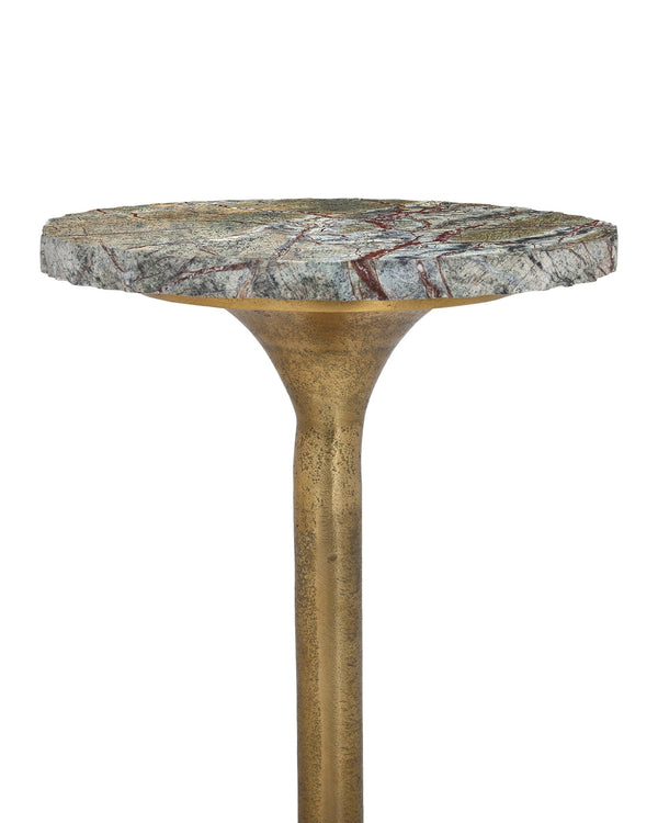 Currey & Company Wilderness Marble Top Drinks Table Antique Brass Cast Aluminum Sculptural Accent 4000-0250
