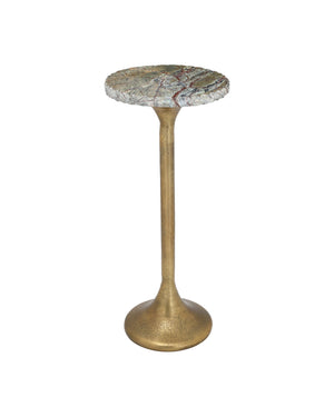 Currey & Company Wilderness Marble Top Drinks Table Antique Brass Cast Aluminum Sculptural Accent 4000-0250