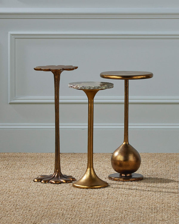 Currey & Company Wilderness Marble Top Drinks Table Antique Brass Cast Aluminum Sculptural Accent 4000-0250