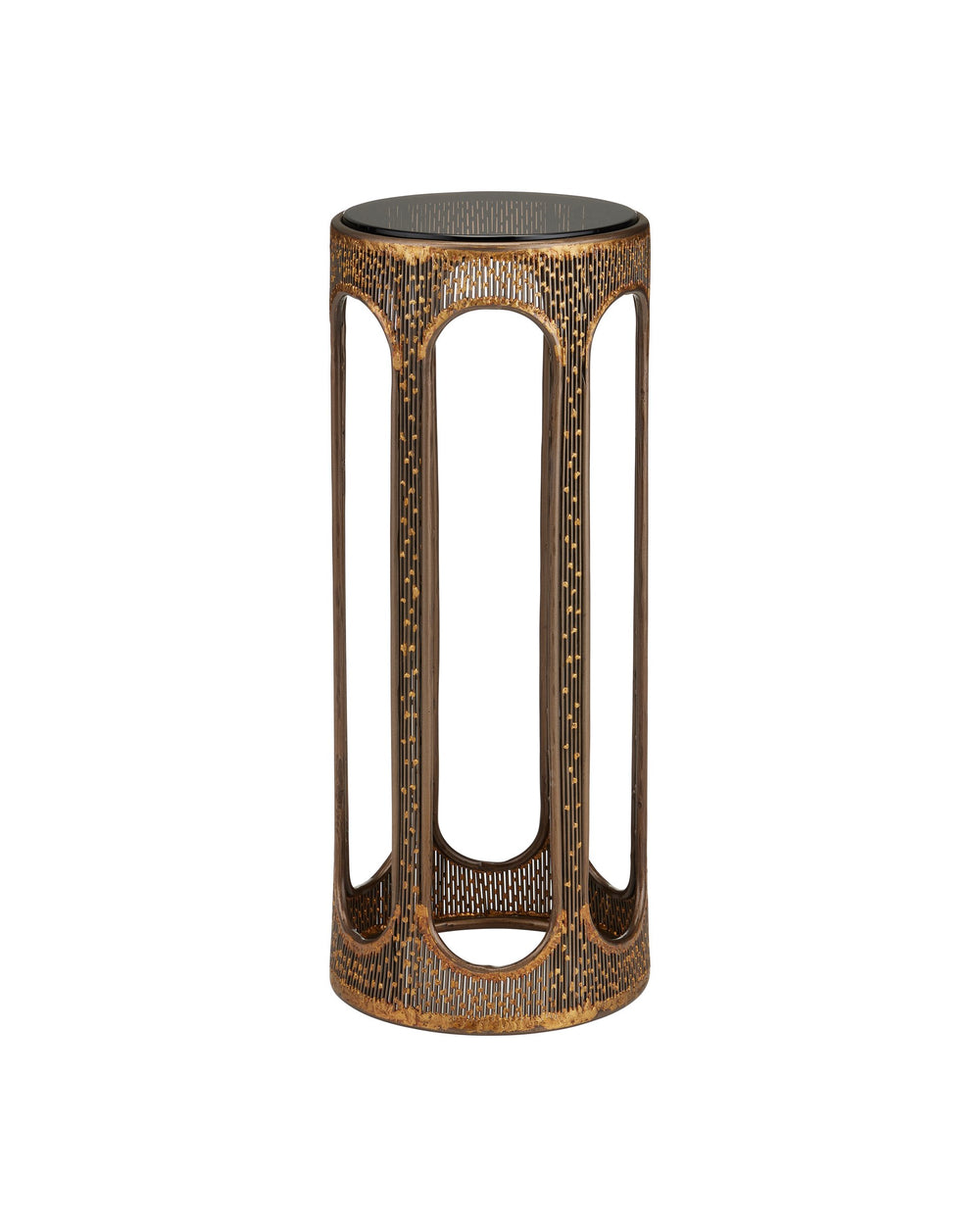 Currey & Company Capella Filigree Iron Accent Table Smoke Glass Top Coffee Bronze Artisan Finish 4000-0251