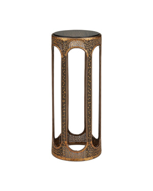 Currey & Company Capella Filigree Iron Accent Table Smoke Glass Top Coffee Bronze Artisan Finish 4000-0251
