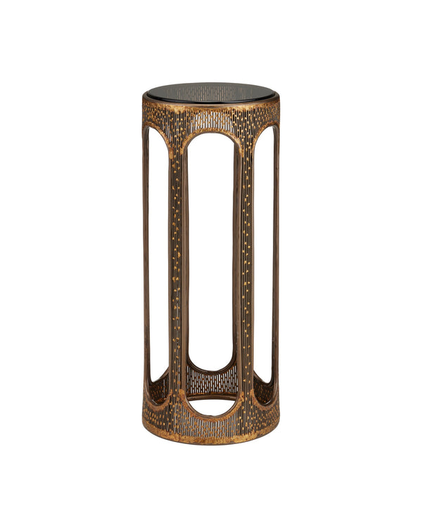 Currey & Company Capella Filigree Iron Accent Table Smoke Glass Top Coffee Bronze Artisan Finish 4000-0251