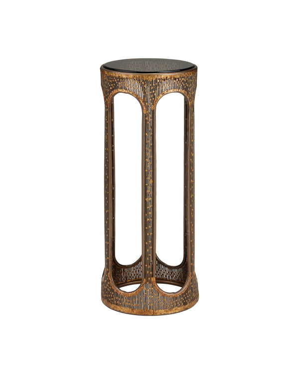 Currey & Company Capella Filigree Iron Accent Table Smoke Glass Top Coffee Bronze Artisan Finish 4000-0251