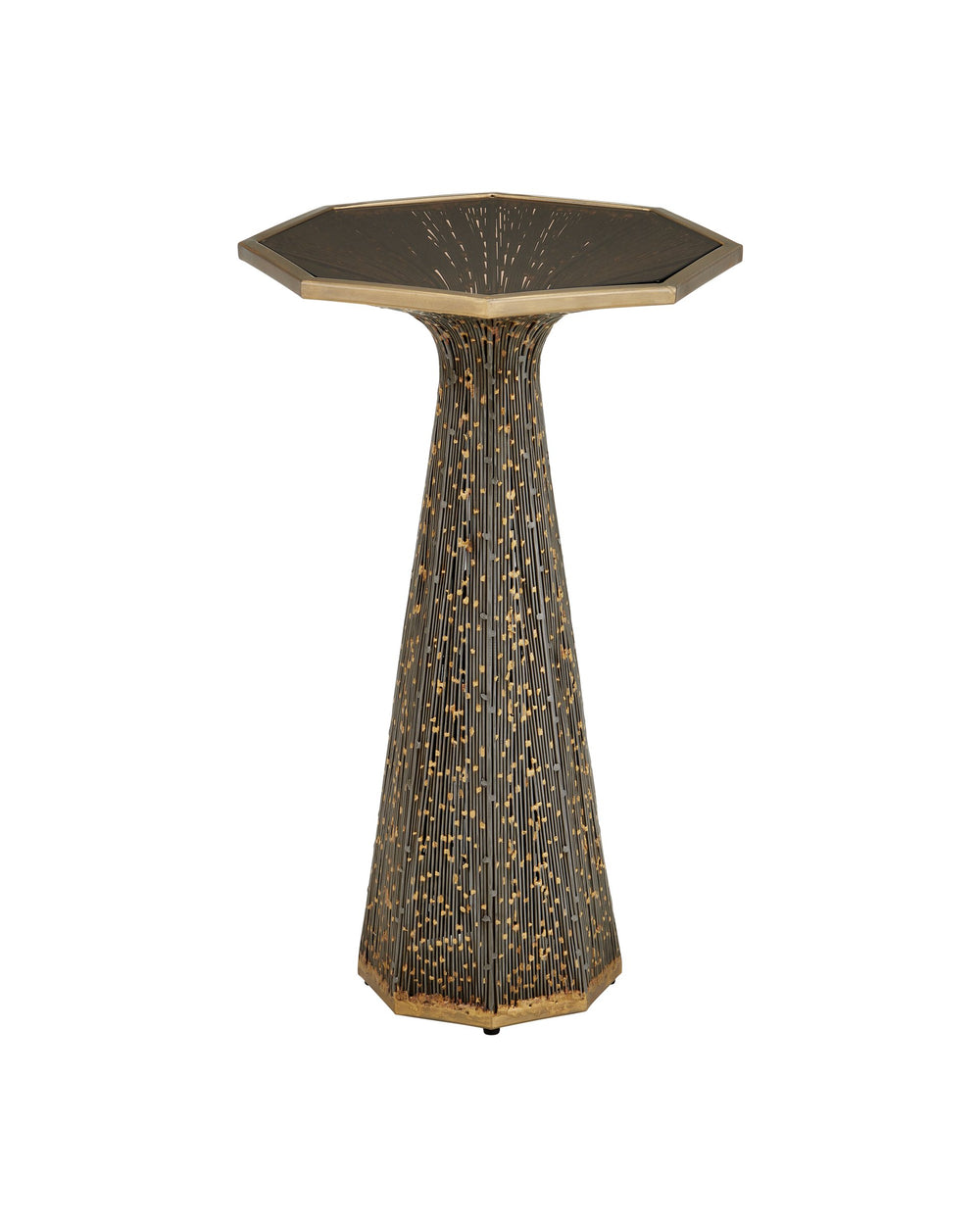 Currey & Company Castor Filigree Iron and Smoked Glass Round Side Table for Eclectic Living Spaces 4000-0252