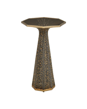 Currey & Company Castor Filigree Iron and Smoked Glass Round Side Table for Eclectic Living Spaces 4000-0252
