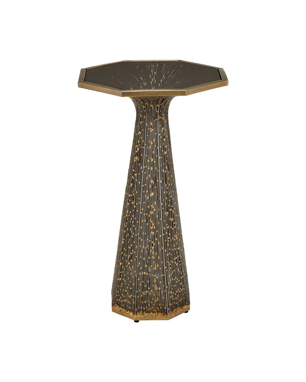 Currey & Company Castor Filigree Iron and Smoked Glass Round Side Table for Eclectic Living Spaces 4000-0252
