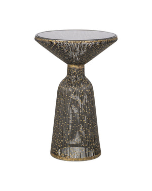 Currey & Company Canopus Filigree Iron Accent Table with Smoked Glass Top and Bronze Gold Finish 4000-0253