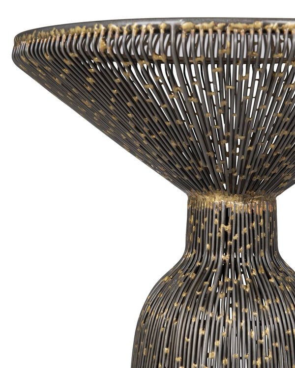 Currey & Company Canopus Filigree Iron Accent Table with Smoked Glass Top and Bronze Gold Finish 4000-0253