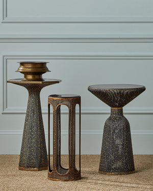 Currey & Company Canopus Filigree Iron Accent Table with Smoked Glass Top and Bronze Gold Finish 4000-0253