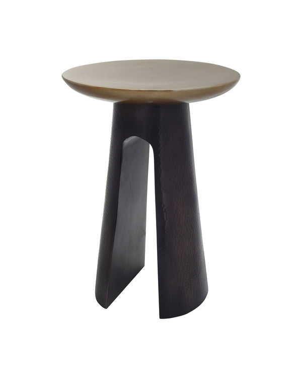 Currey & Company Pince Hand-Hammered Cast Aluminum Accent Table with Antique Brass and Black Nickel 4000-0254