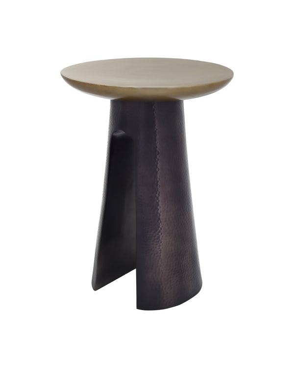 Currey & Company Pince Hand-Hammered Cast Aluminum Accent Table with Antique Brass and Black Nickel 4000-0254