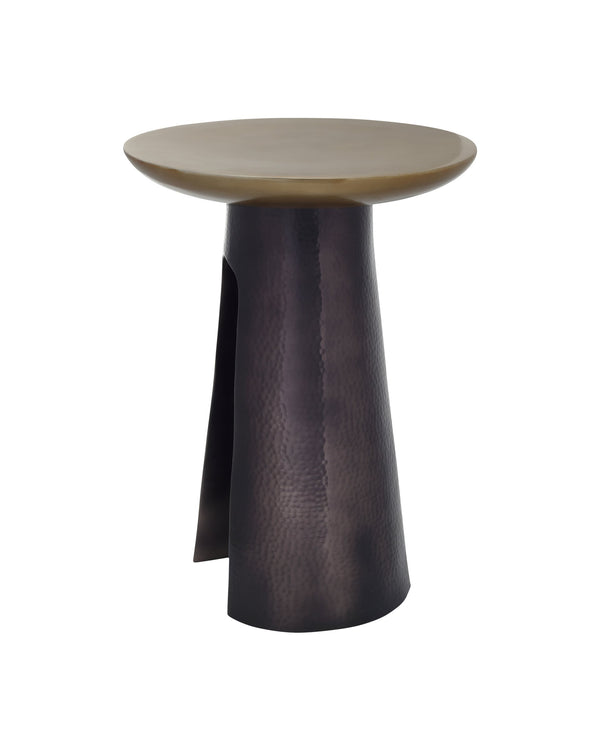 Currey & Company Pince Hand-Hammered Cast Aluminum Accent Table with Antique Brass and Black Nickel 4000-0254