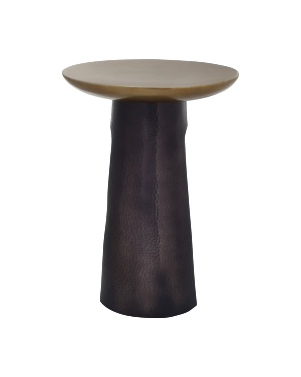 Currey & Company Pince Hand-Hammered Cast Aluminum Accent Table with Antique Brass and Black Nickel 4000-0254