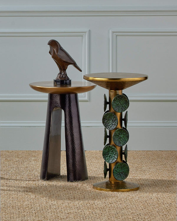 Currey & Company Pince Hand-Hammered Cast Aluminum Accent Table with Antique Brass and Black Nickel 4000-0254