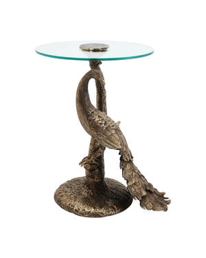 Currey & Company Paonne Peacock Sculptural Cast Aluminum Side Table with Antique Gold Finish 4000-0255