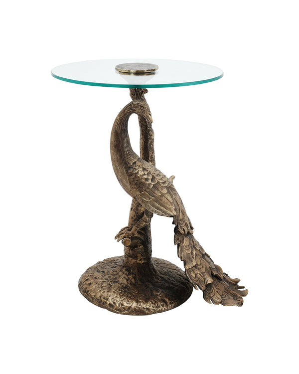 Currey & Company Paonne Peacock Sculptural Cast Aluminum Side Table with Antique Gold Finish 4000-0255