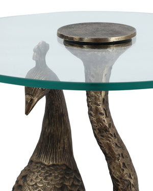 Currey & Company Paonne Peacock Sculptural Cast Aluminum Side Table with Antique Gold Finish 4000-0255