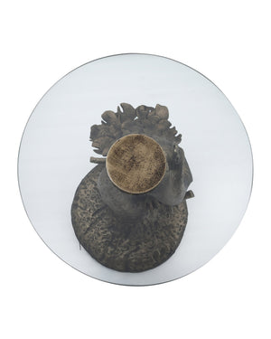 Currey & Company Paonne Peacock Sculptural Cast Aluminum Side Table with Antique Gold Finish 4000-0255