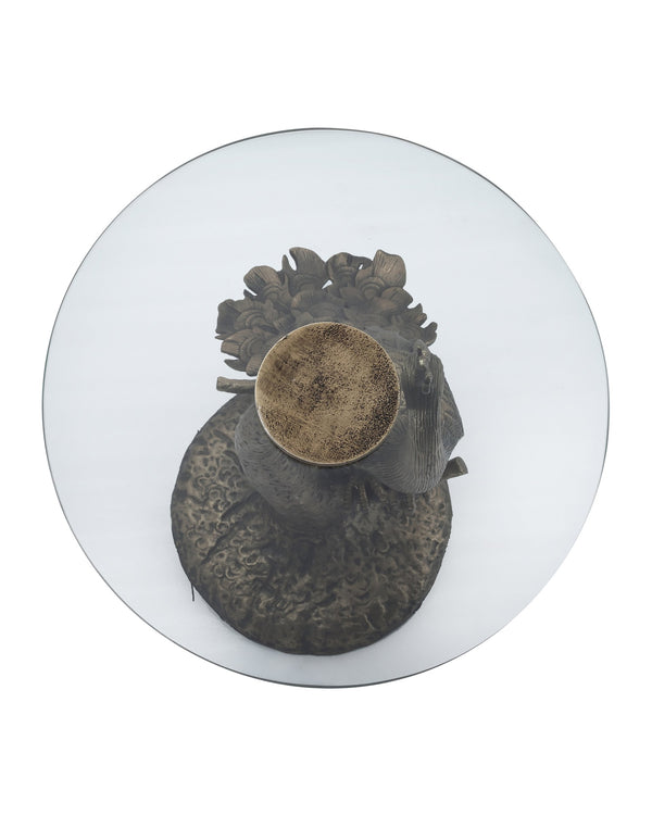 Currey & Company Paonne Peacock Sculptural Cast Aluminum Side Table with Antique Gold Finish 4000-0255