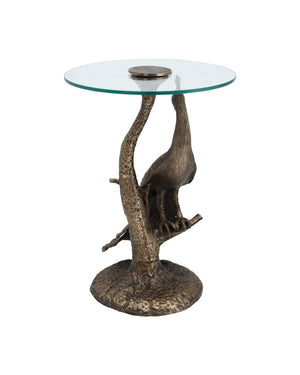 Currey & Company Paonne Peacock Sculptural Cast Aluminum Side Table with Antique Gold Finish 4000-0255