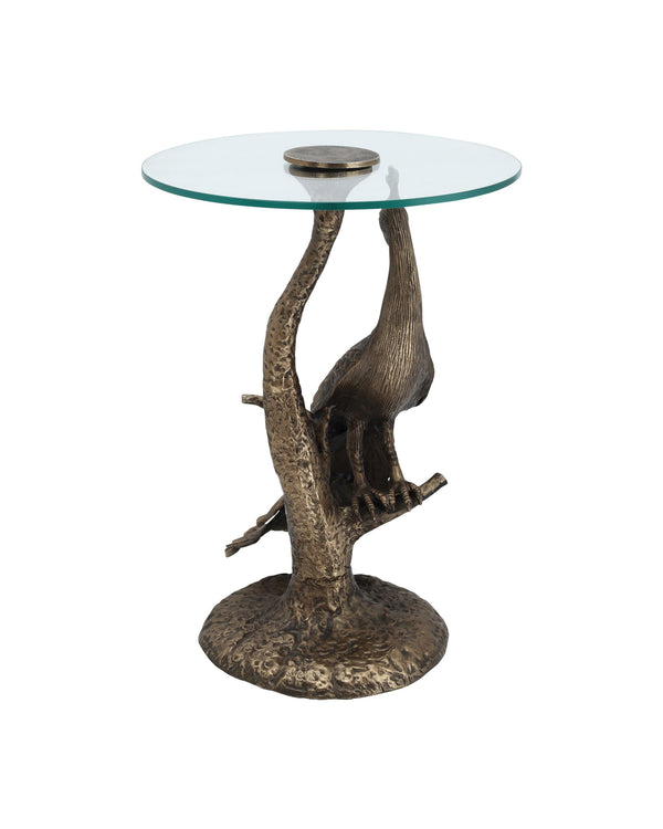 Currey & Company Paonne Peacock Sculptural Cast Aluminum Side Table with Antique Gold Finish 4000-0255
