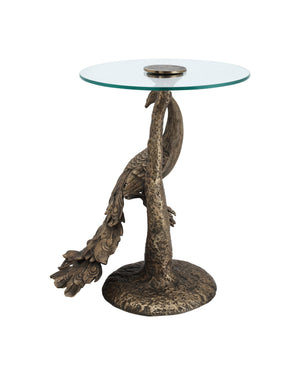 Currey & Company Paonne Peacock Sculptural Cast Aluminum Side Table with Antique Gold Finish 4000-0255