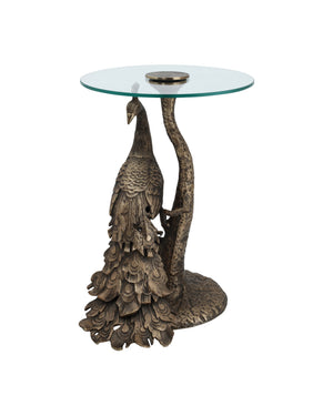 Currey & Company Paonne Peacock Sculptural Cast Aluminum Side Table with Antique Gold Finish 4000-0255
