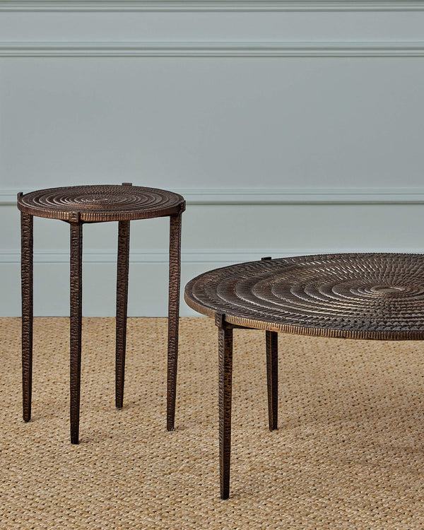 Currey & Company Unity Cast Aluminum Accent Table with Swirling Relief Pattern and Antique Bronze Finish 4000-0256